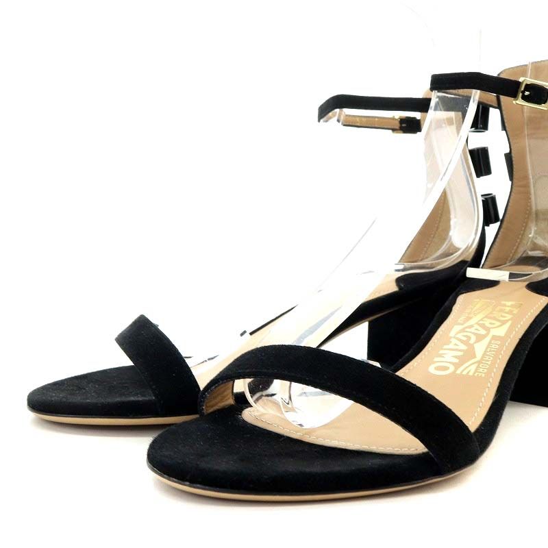 サルヴァトーレフェラガモ Salvatore Ferragamo Edgardo Osorio CONNIE ストラップサンダル チャンキーヒール リボン 5.5 22.5cm 黒 ブラック |MF OS KIN-KAAI_COM