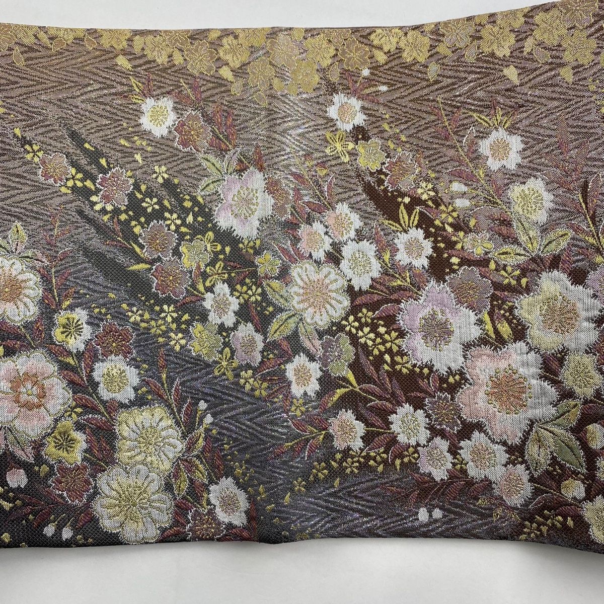 袋帯 やまと 桜 流水 金銀糸 箔 紫 六通 正絹 袋帯 やまと 桜 箔 金糸 紫 六通 正絹