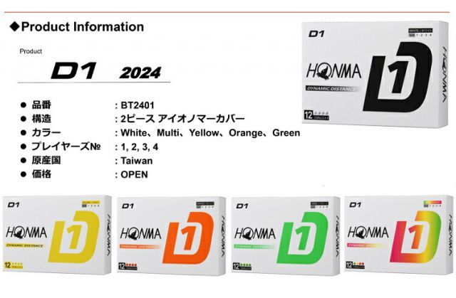 【数量限定超特価!!】 まとめ買い本間ゴルフホンマ New D1ゴルフボールアライメントマーク入り20ダースセット 240個入り HONMA GOLF NEW D1 BT2401 モデル日本 【超安い】