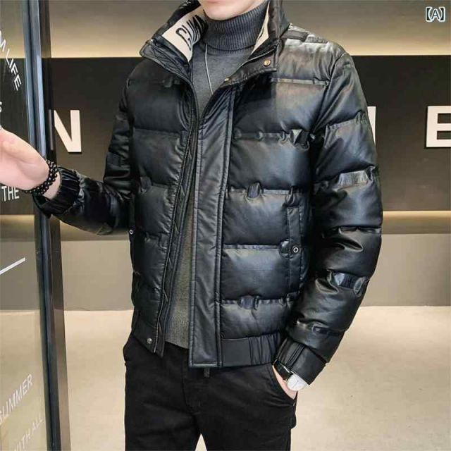 [XL]秋冬 コーデ メンズ  服 シンプル ファッション オシャレ 大人 かっこいい 大きいサイズ ストリート 紳士服 レザーダウン ジャケット アウター スタンドカラー 軽 カジュアル ジャケット 