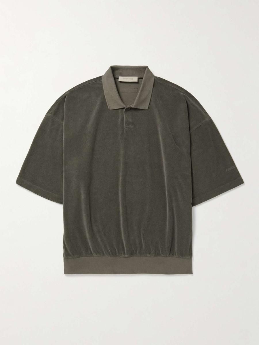 【Bunjang商品韓国直送】新品 FEAR OF GOD(フィアオブゴッド) ESSENTIALS(エッセンシャルズ) ロゴ フレンチテリー ポロ シャツ オフ 黒 S サイズ