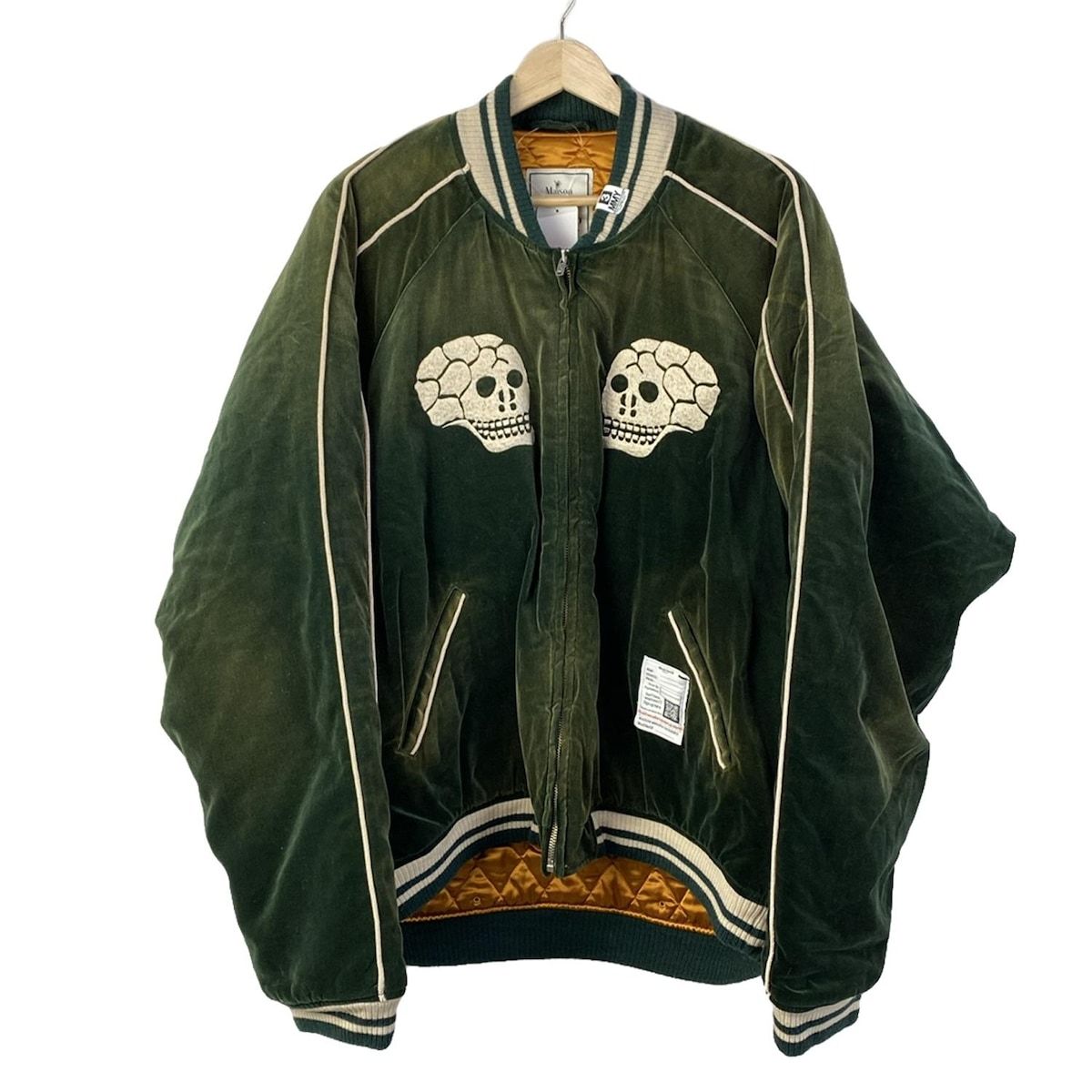 メゾンミハラヤスヒロ ブルゾン サイズ48 XL メンズ - J11BL061 カーキ×ベージュ 長袖|ベロア|刺繍|スカル|ジップアップ|スカジャン|冬