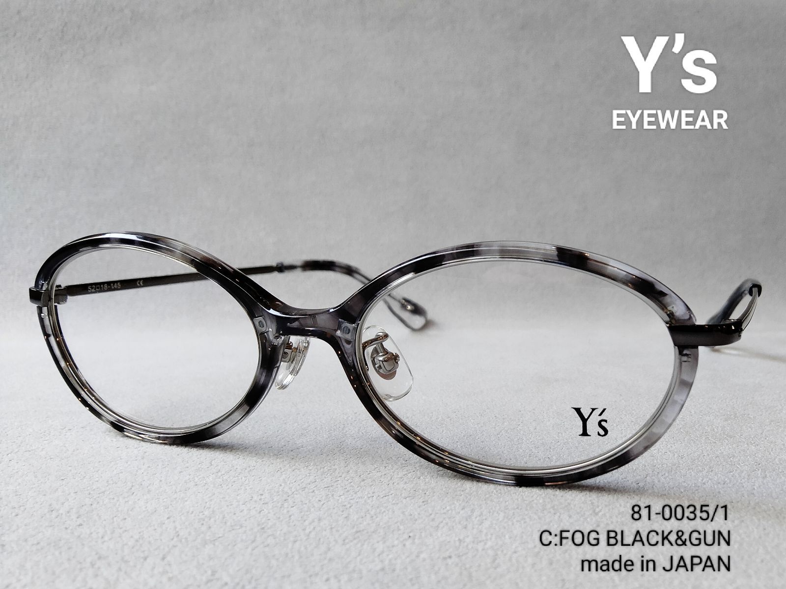 Y’s ワイズ EYEWEAR 81-0035-1 || FOG BLACK＆GUN made in JAPAN YOHJI YAMAMOTO ヨウジヤマモト