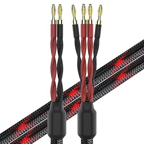 3M9.8ft k4B-2B バイワイヤー スピーカーケーブル バナナプラグ2本 - バナナプラグ4個 1ペアセット合計12バナナプラグ、k4B-2B 3m 10フィート