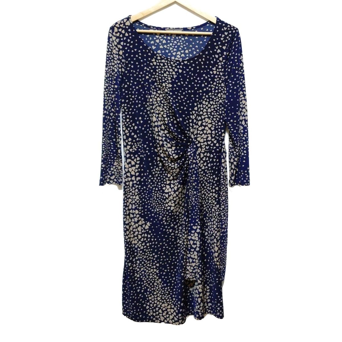 ローラアシュレイ ワンピース サイズ11 M レディース - ダークネイビー×グレーベージュ クルーネック 長袖 ロング ハート