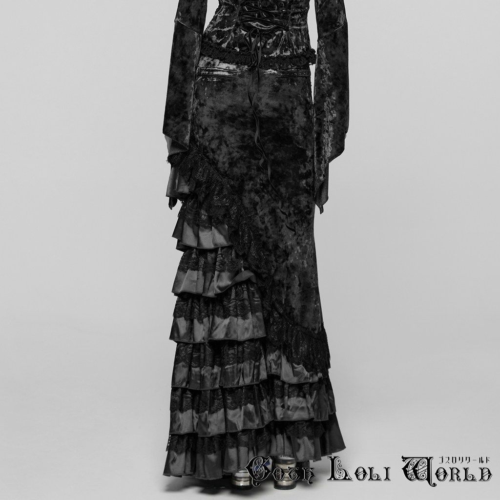 ゴスロリワールド WQ-899BQF-BK ゴスロリ ファッション アシメシャーリング マーメイドスカート 黒色 ゴシック ロリィタ ロリータ ビジュアル系 V系 地雷系
