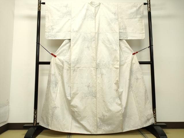 平和屋着物○本場大島紬 白大島 9マルキ 舞蝶草葉文 正絹 逸品 未使用  