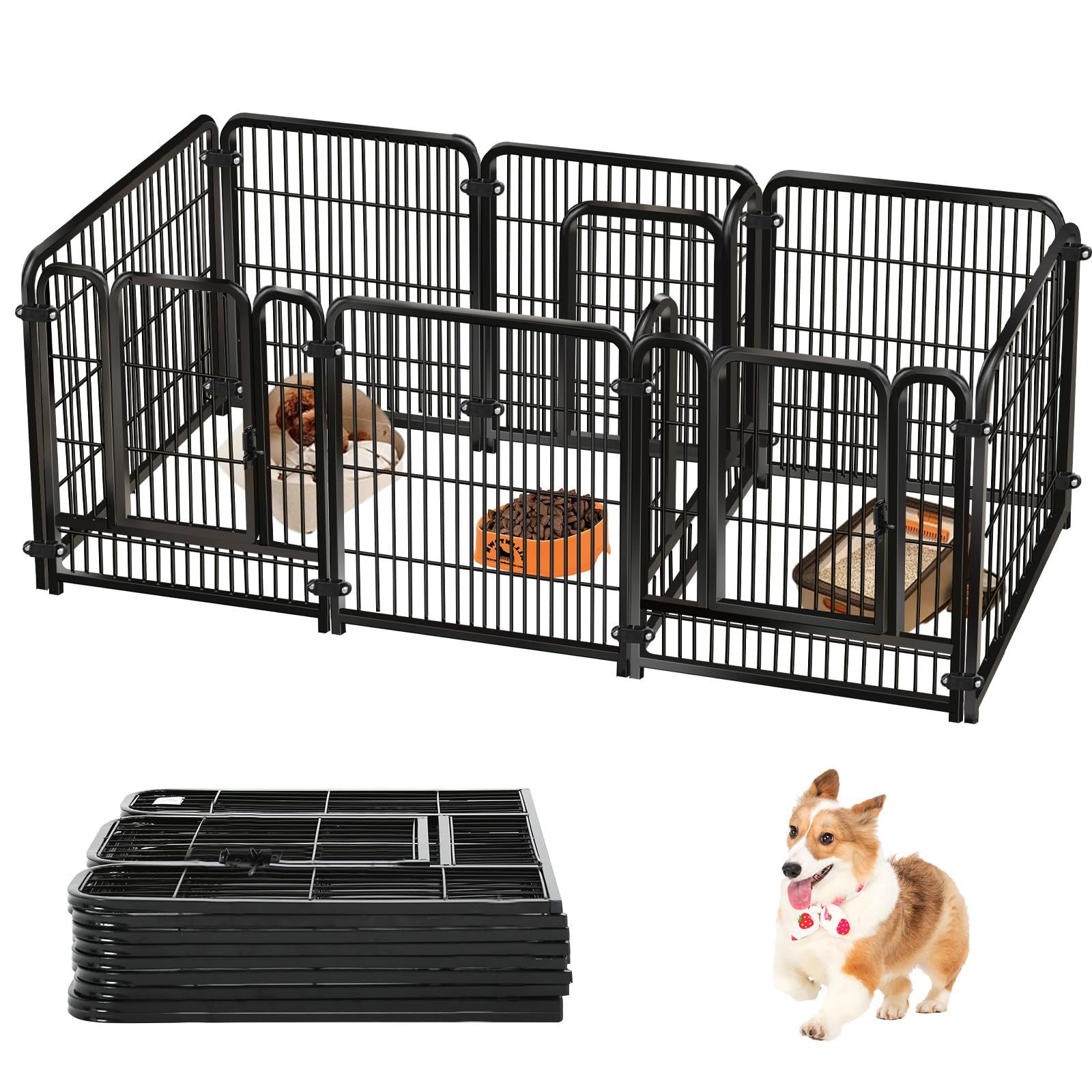 Areden ペットサークル ペットフェンス 犬 サークルケージ ドア付き 3つのドア 折りたたみ 組立簡単 レイアウト自由 複数連結 トイレトレーニング 脱走防止 自立 ケージ 犬用 小型犬 中型犬 大型犬 超大型犬用 屋内外兼