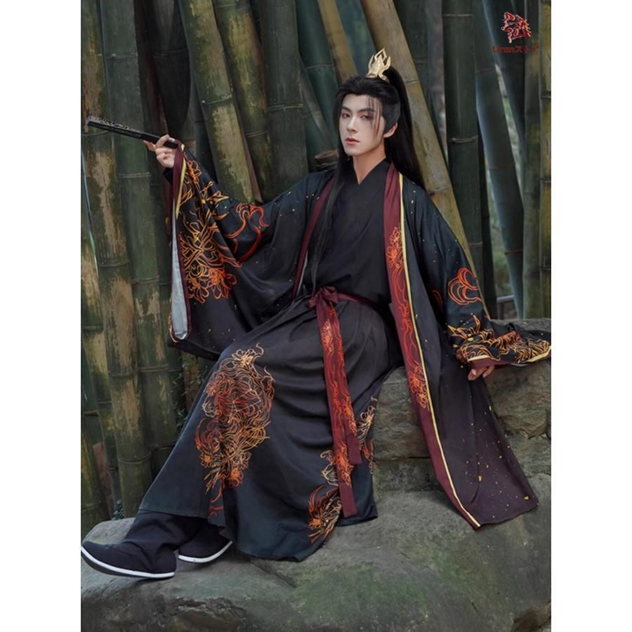 新品、未使用 特価 メンズ 漢服3点セット 中国古代服装 交差襟 振袖