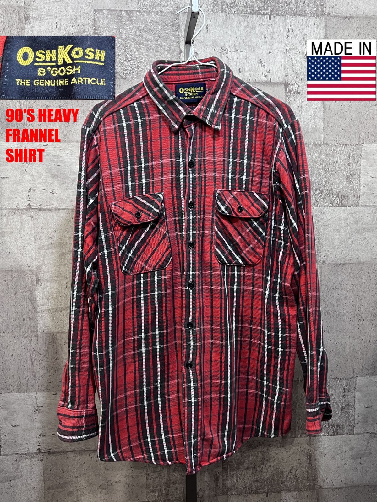 90年代 OSHKOSH オシュコシュ 長袖 チェック柄 ヘビーネルシャツ