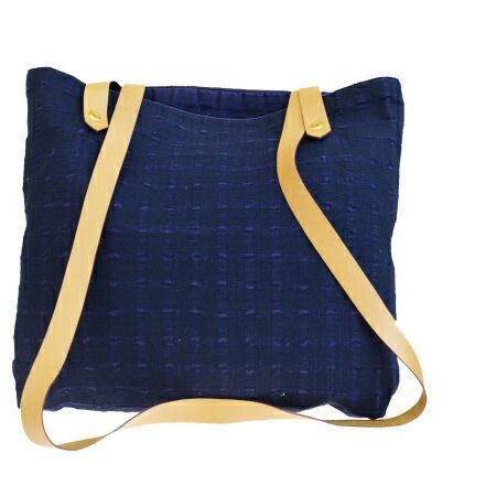 【中古】 エルメス HERMES アメダバ カバドゥポッシュ トートバッグ ショルダー ネイビー ブラウン キャンバス レザー 05HD876