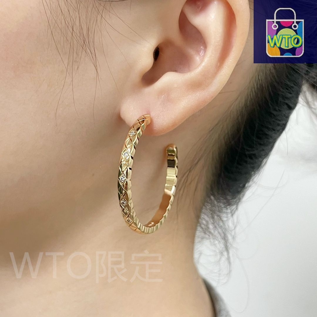 今日 Chanel ヴィンテージ 大サイズ菱格 菱型格子 スパークルイヤリング V 金素材 在庫