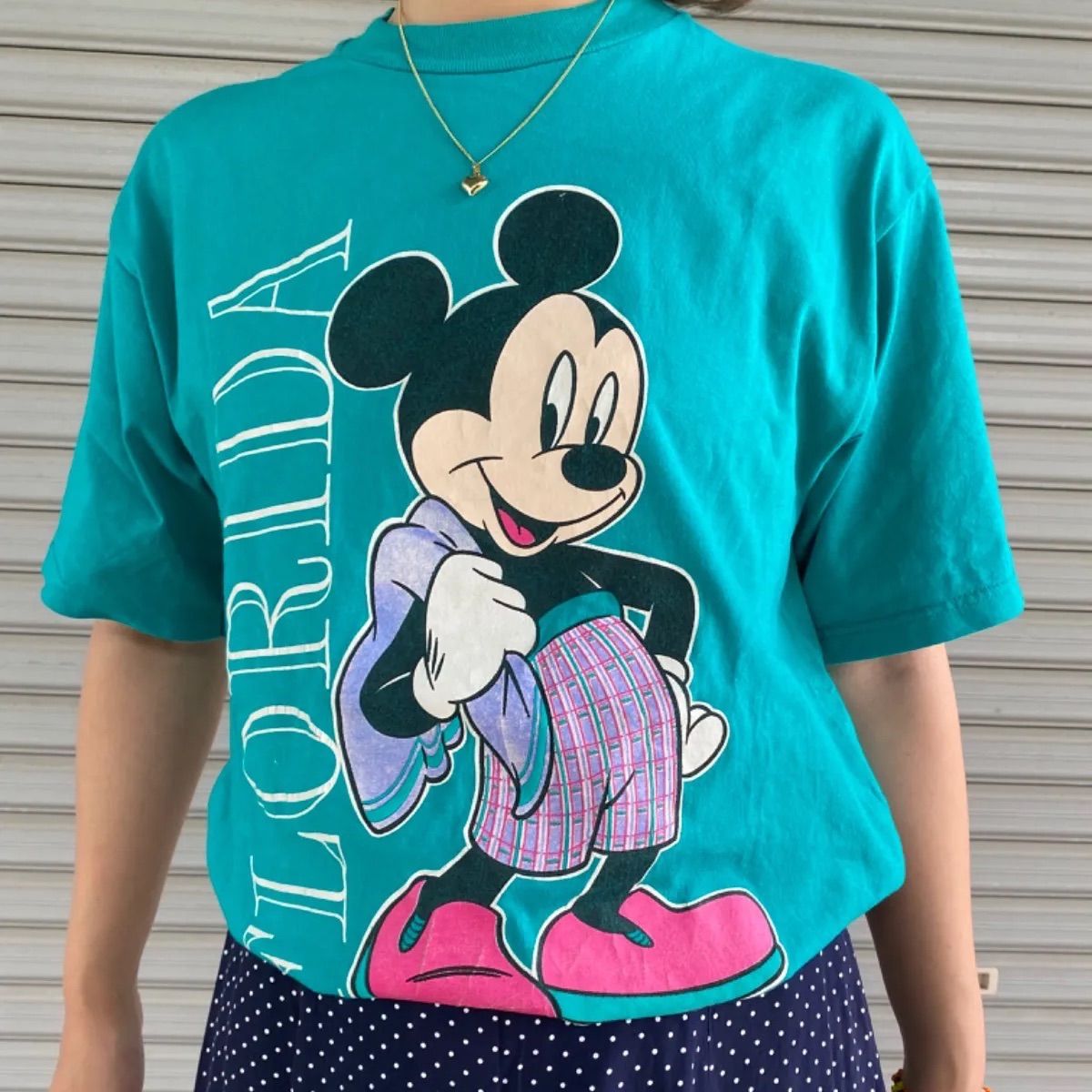 USA製] 90's VELVA SHEEN ミッキープリントT Disney エメラルド