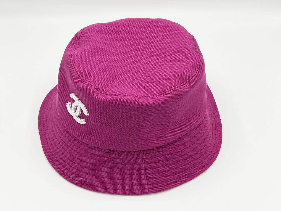 CHANEL シャネル ロゴバケット レディース ハット 帽子 レディース パープル コットン Mサイズ 超美品
