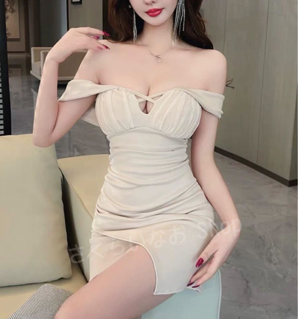 オフショルダー 谷間魅せ 魅惑 セクシー キャバドレス ミニ丈 パーティー 🧡💛ファッション 谷間魅せ キャバドレス オフショル ミニ丈