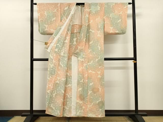 平和屋着物▽上質な小紋 単衣 枝花地紋 暈し染め 正絹