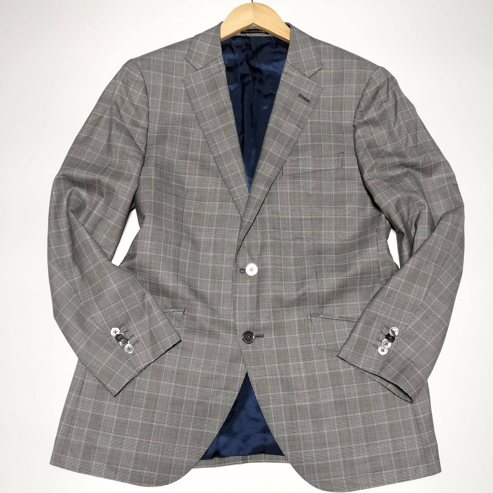 銀座 山形屋 × Ermenegildo Zegna 3ピース パンツスーツ セットアップ オーダーメイド Lサイズ相当 グレンチェック シェルボタン ゼニア ウール ギンザヤマガタヤ