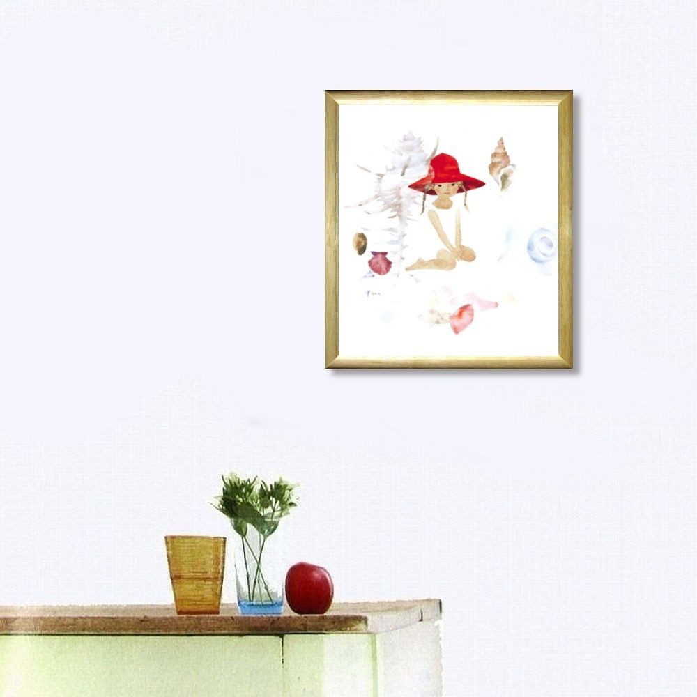 ランキング総合1位 新品 いわさきちひろ 貝殻と赤い帽子の少女 絵画 児童画