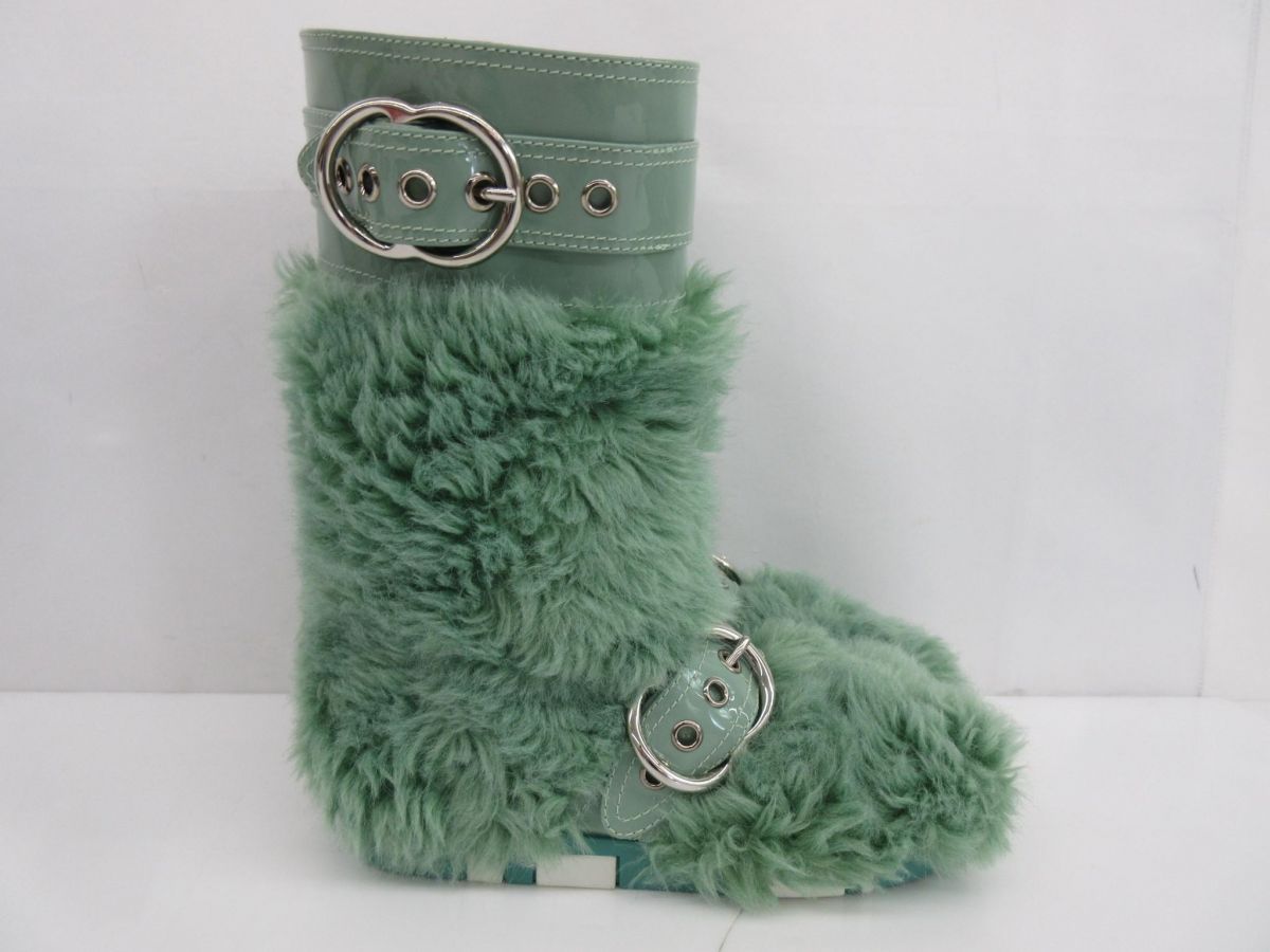  ミュウミュウ miumiu フェイクファー ブーツ 38 グリーン 緑 レディース その他 靴