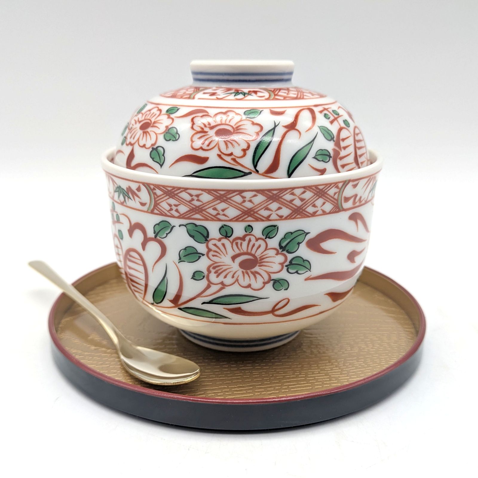 有田焼・喜峰窯・蓋付鉢・赤絵・和食器 セット５点 有田焼・喜峰窯・蓋付鉢・赤絵・和食器・5客揃・No.241231-03・梱包