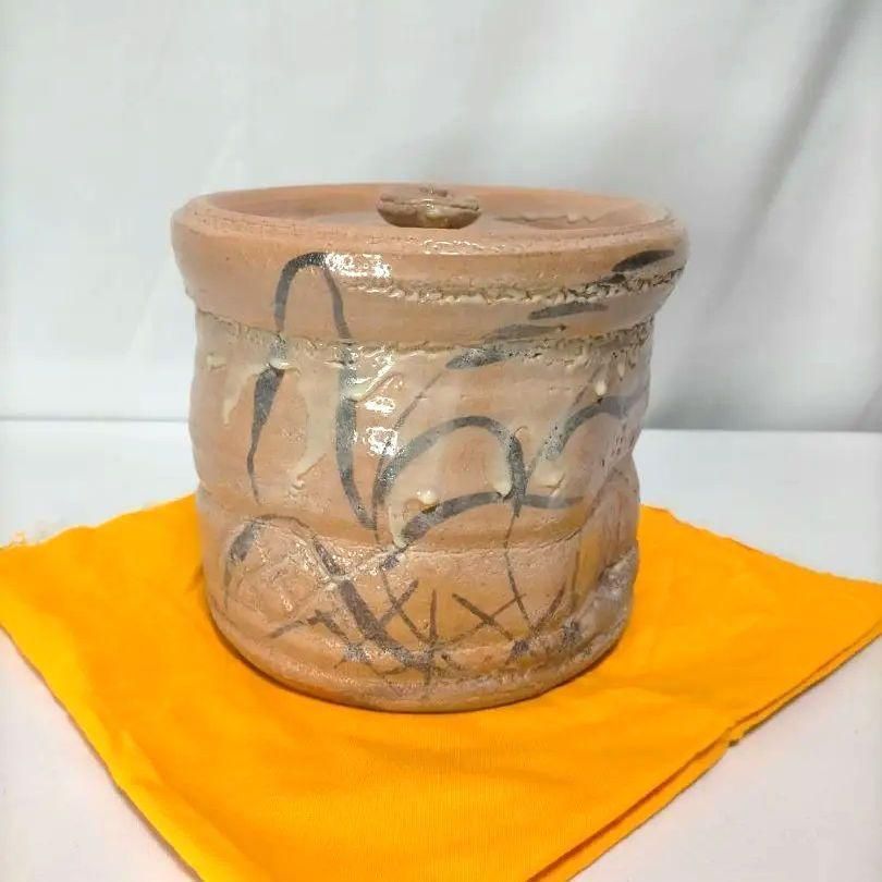 絵唐津 水指 岡本作礼 造 茶道具 作礼窯 唐津焼 陶芸家 美術品 工芸 共箱