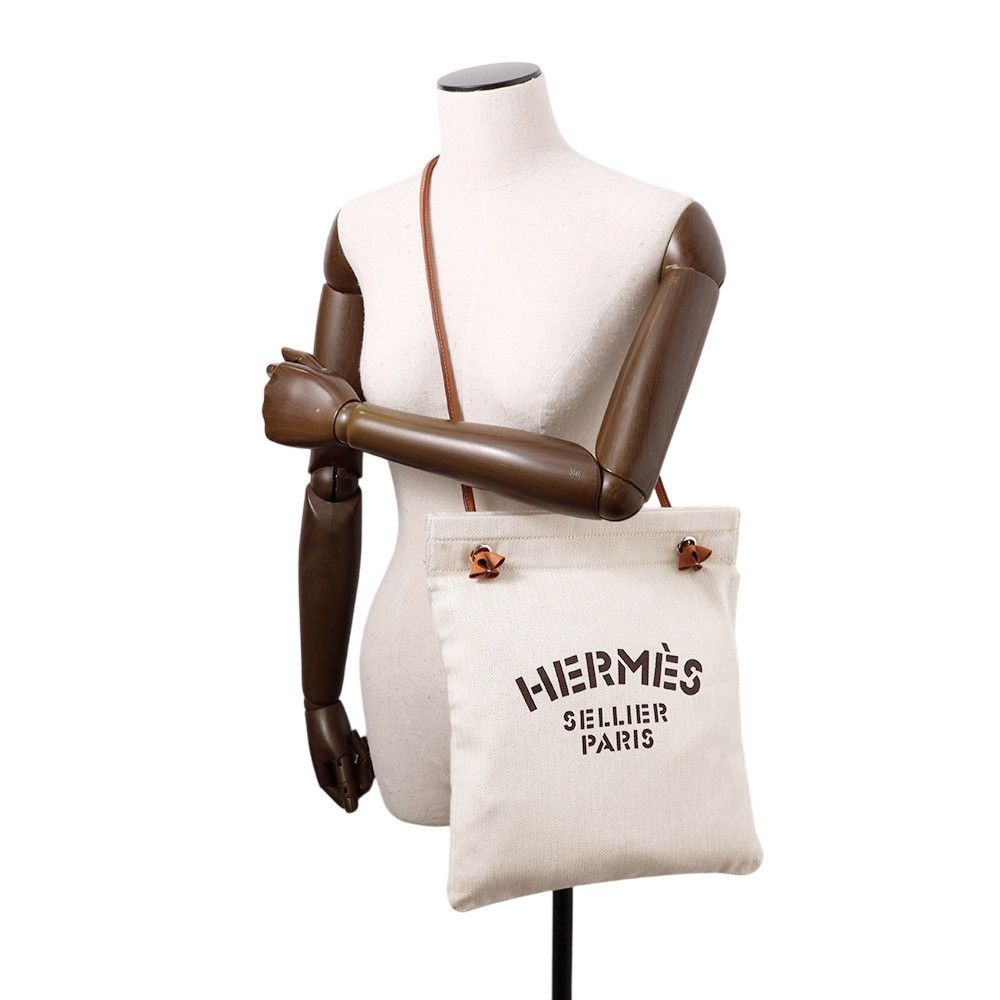 エルメス ショルダーバッグ サック アリーヌMM エクリュ/フォーヴ/シルバー金具 トワルシェブロン/バレニア W刻印 エルメス ショルダーバッグ サック アリーヌMM エクリュ/フォーヴ