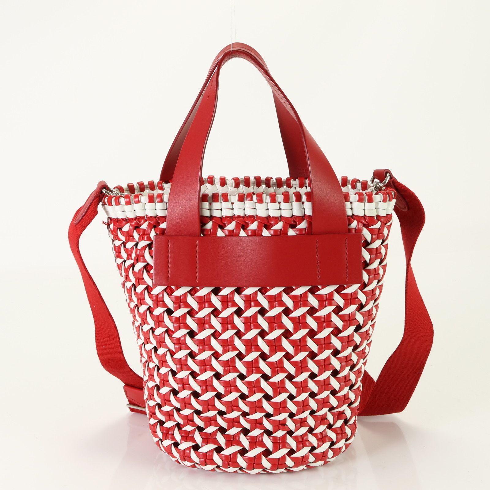 美品 ミュウミュウ ウーブン バケット バッグ 5BE022 2WAY ショルダー  