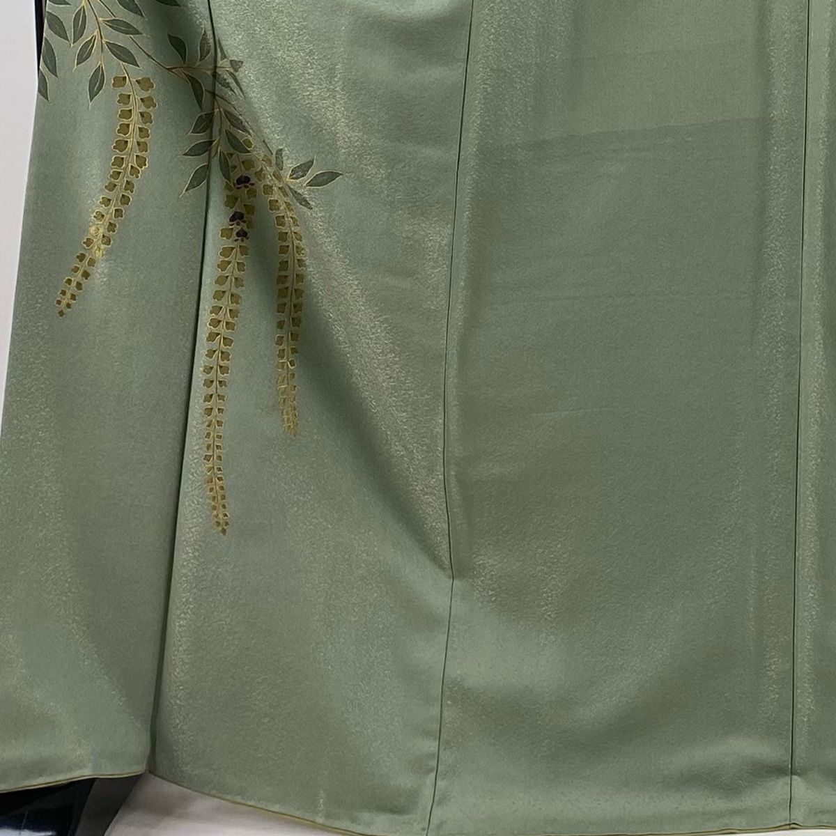 付下げ 身丈170.5cm 裄丈68.5cm L 袷 藤 変わり市松 金通し 刺繍 灰緑 正絹 秀品