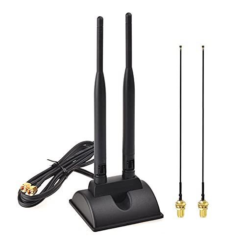 RP-SMA+25 CM BINGFU NGFF M.2 アンテナ キット 6dbi RP-SMAオスデュアルバンド アンテナ + MHF4 / IPX4 ケーブル 25cm 2本 ネットワーク 無線LANカード Wi-FIカード用 2.4GHz・5GHz・5
