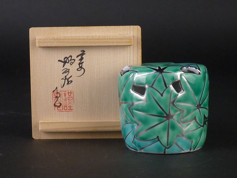 本当に信頼出来る商品 清宮】平安昭阿弥「色絵 青楓 約5.5 幅 約5.5cm 高さ 蓋置」共箱 その他