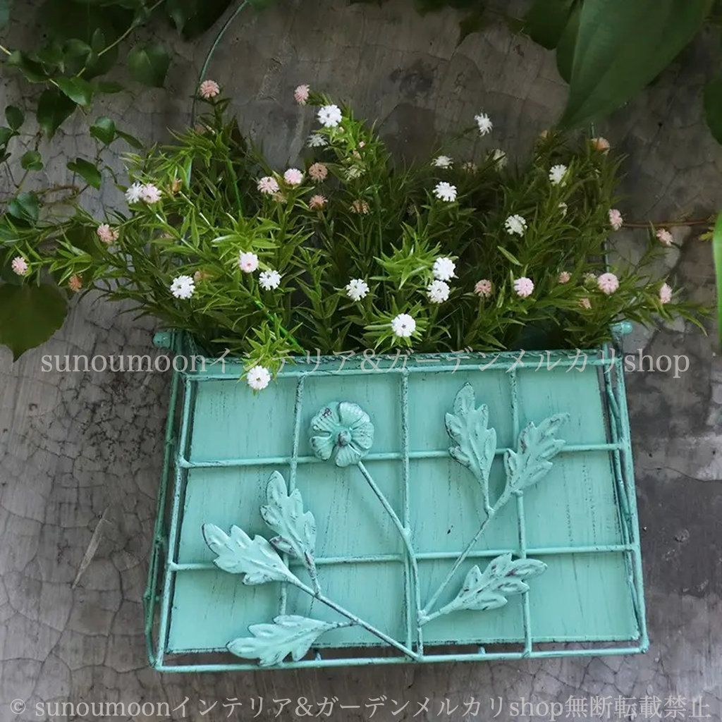 アイアン バッグ ハンドバッグ プランター ハンキング ヴィンテージ調 グリーン ホワイト 鉄 バスケット ガーデニング 雑貨 ガーデン雑貨 ガーデンインテリア ガーデン インテリア 庭の装飾 お洒落 おしゃれ 4-7