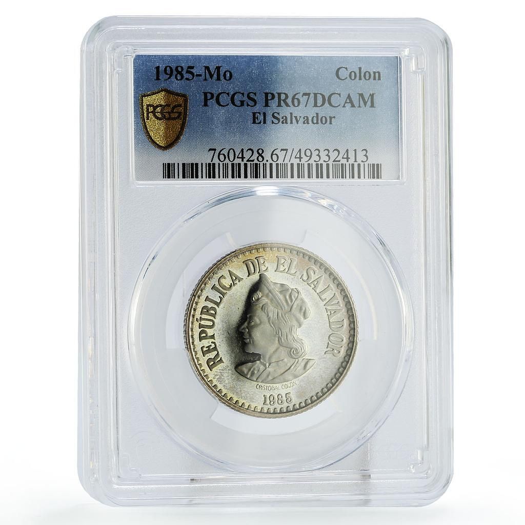 El Salvador 1 colon Regular Coinage Columb PROOF PR67 PCGS CuNi coin 1985