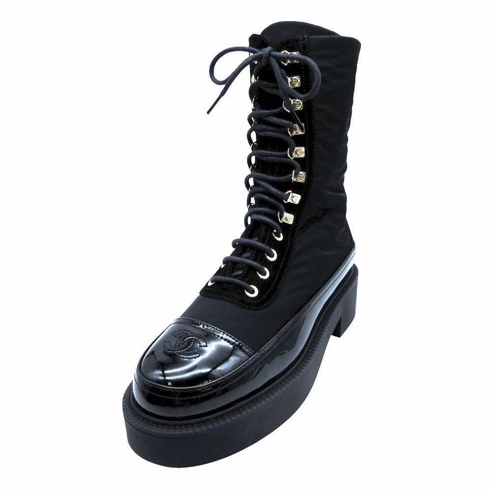 極美品 CHANEL シャネル G38086 21B ココマーク ナイロン パテント