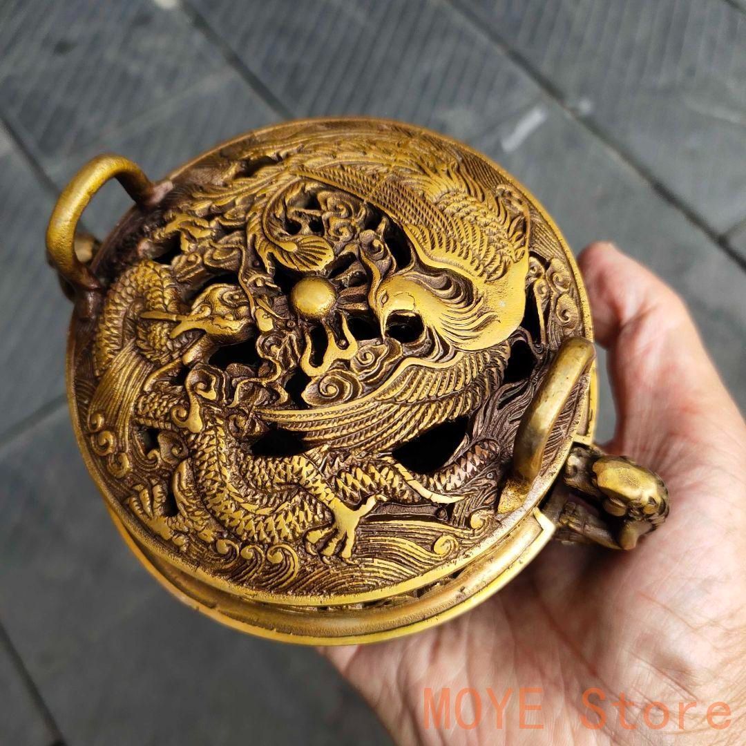 銅器 香炉 龍鳳薫香炉 盤香炉 茶道香炉 装飾品 工芸品 置物zw0829