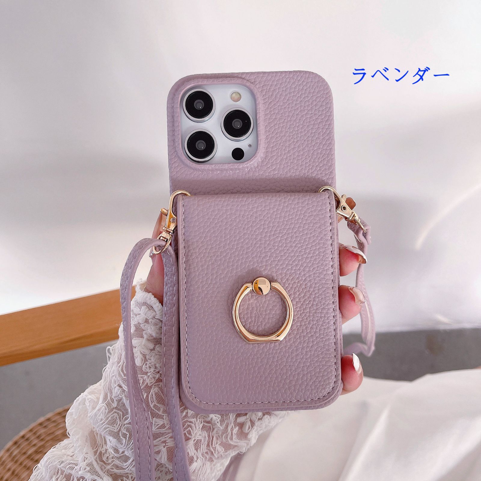 104.ショルダー タイプ スマホケース iphone14  リング付 ミラー付 スマホケース ショルダー タイプ iphone14 ケース 14Pro