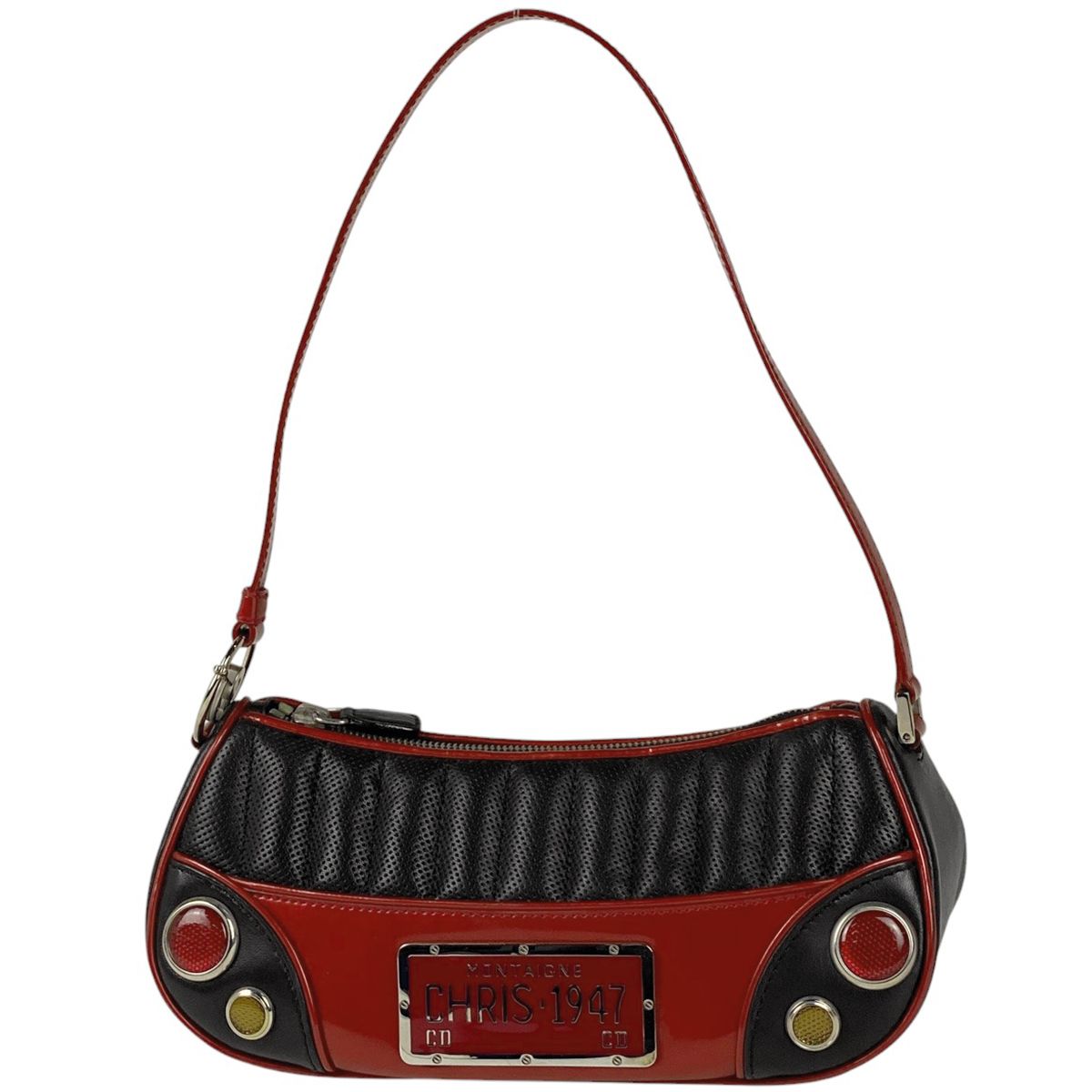 ◈ クリスチャンディオール Christian Dior モンテーニュ クリス ショルダーバッグ 1947 ハンドバッグ ショルダーバッグ レザー ブラック レッド レディース