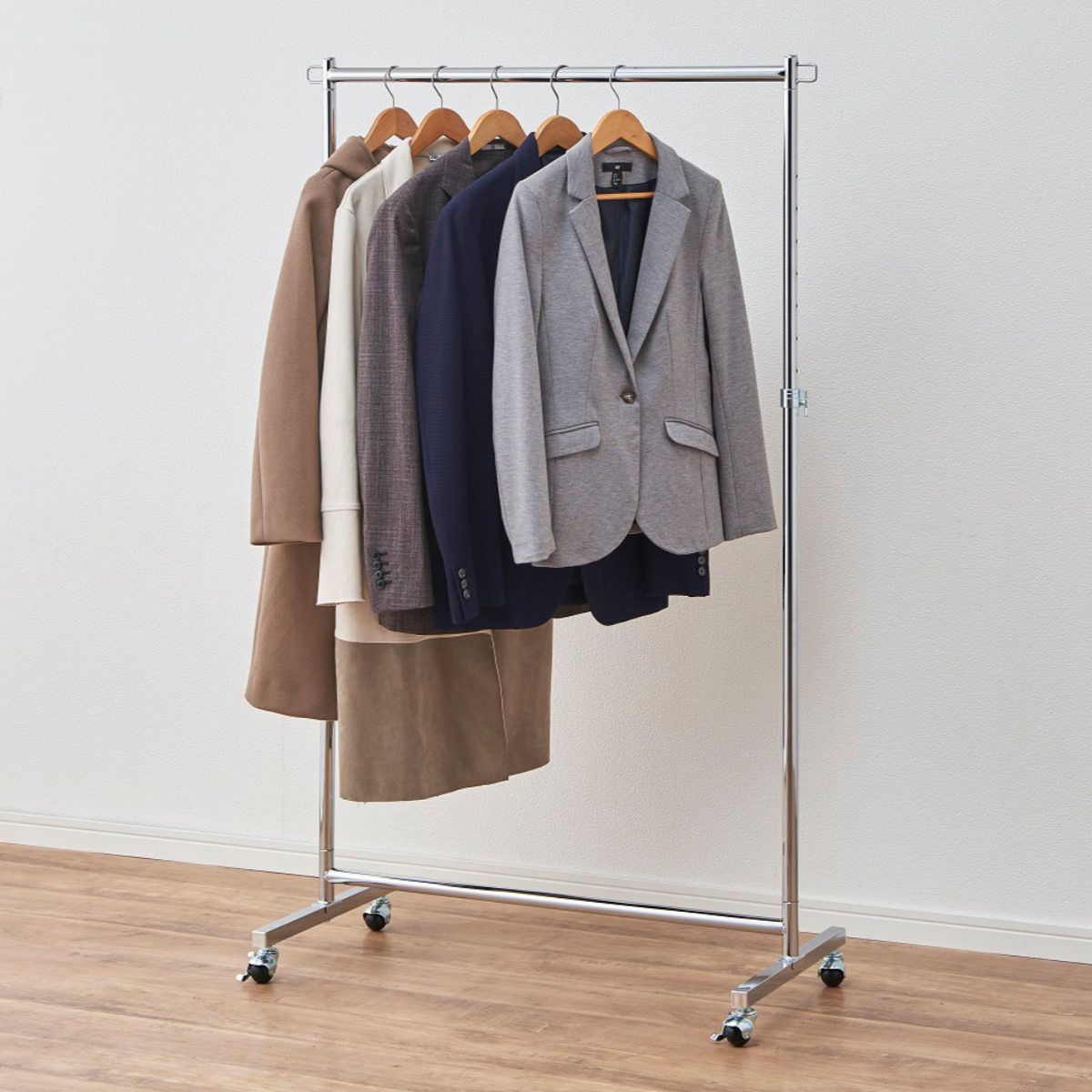 ハンガーラック 頑丈 高耐荷重ハンガー シングル 幅92 キャスター付き （ パイプハンガー 耐荷重50kg 丈夫 高さ114～169cm コートハンガー 洋服掛け 高さ調節 スチール 玄関 コート掛け 収納 衣
