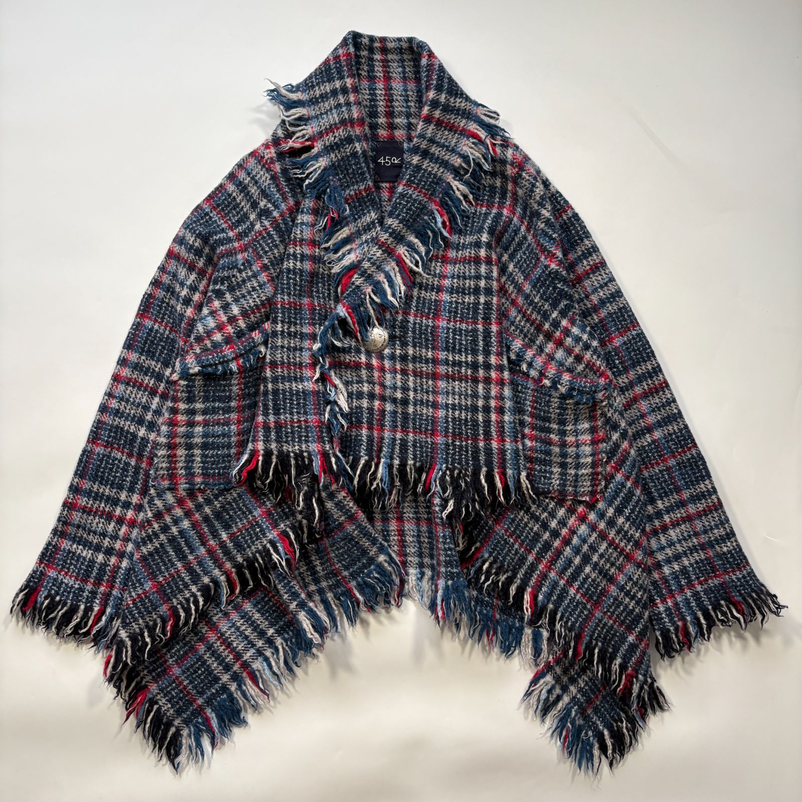 2025AW 45R インドメリノのポンチョショート チェック フリンジ 45rpm