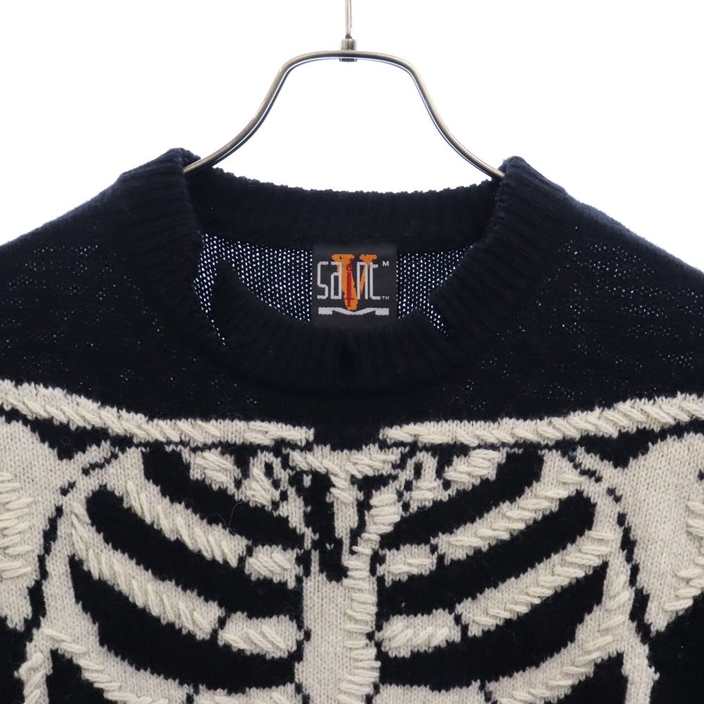 SAINT MICHAEL (セントマイケル) 22AW ×VLONE KNIT BONE ヴィーロン ボーンニットセーター USED加工 ブラック  SM-A22-0000-094