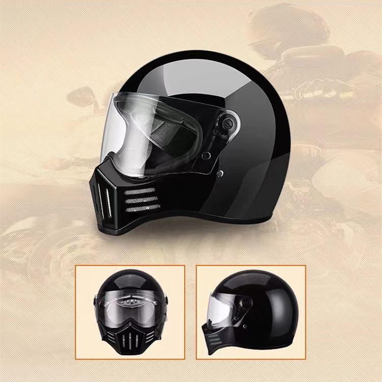 人気 オフロード ビンテージヘルメット 艶有り黒 ガラス繊維 Lサイズ宜しくお願いします