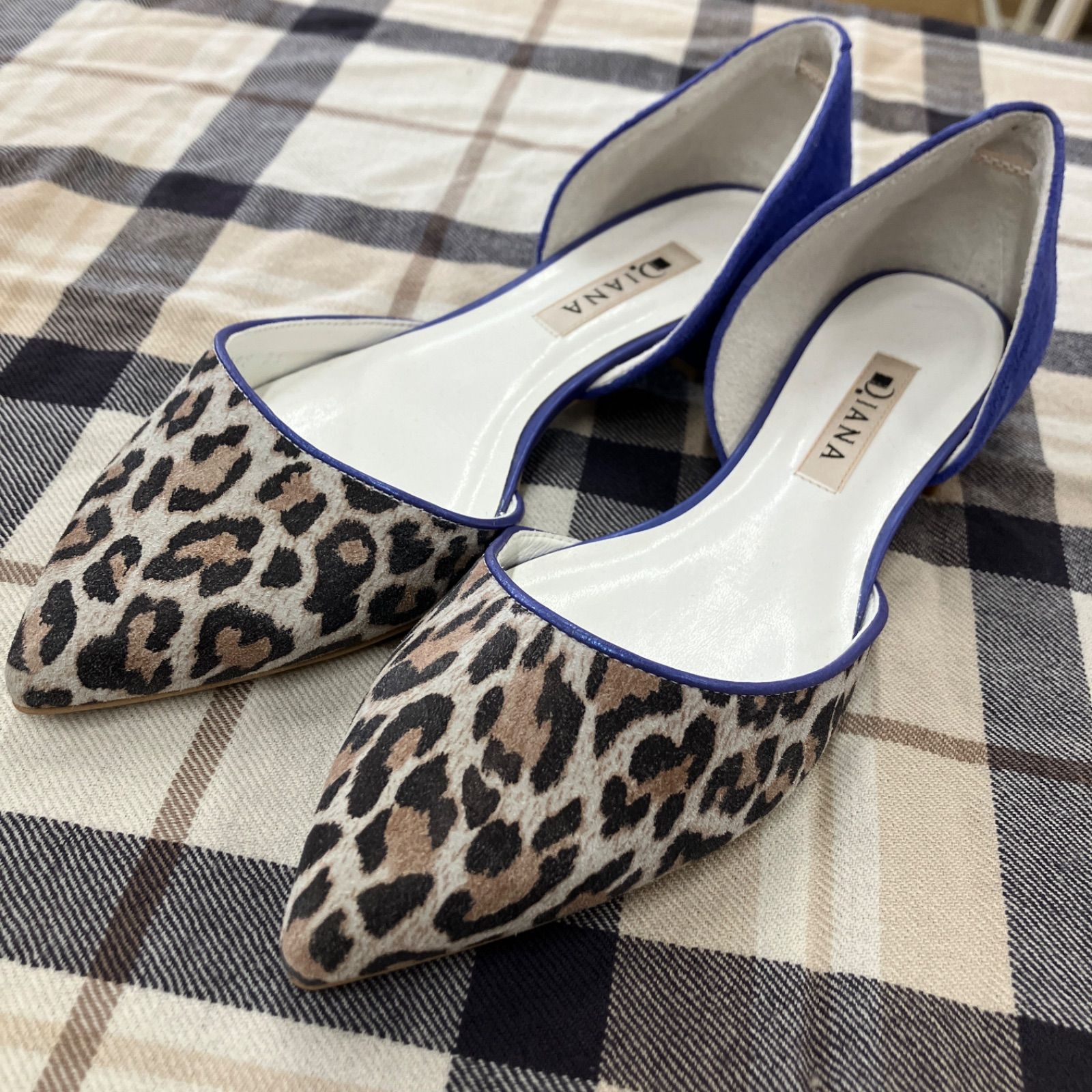 【極美品】DIANA（ダイアナ） フラットシューズ　レオパード　箱付き ＋diana プラスダイアナ +diana レオパードMIXビジュー付き