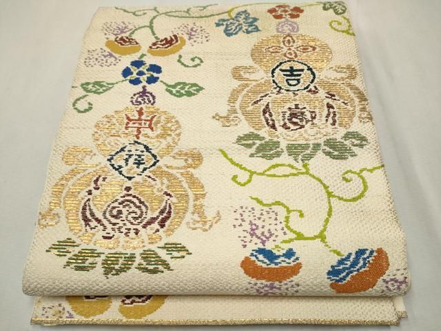平和屋着物●龍村平蔵製 六通柄 本袋帯 万代吉祥瓢 金糸 正絹 CAAR7673hy