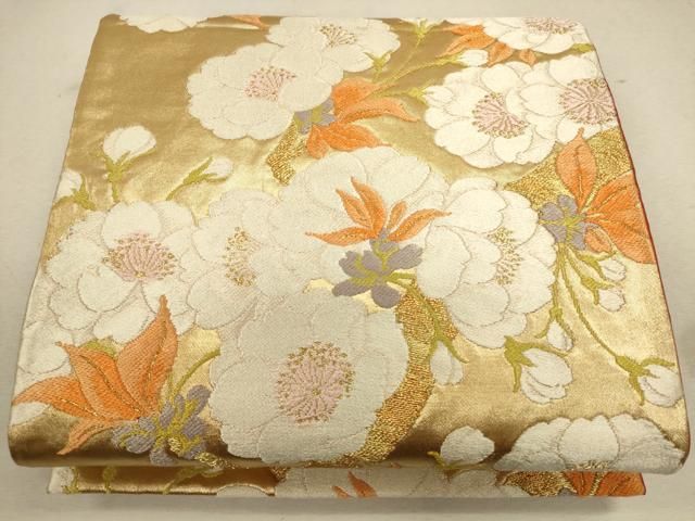 平和屋着物◎六通柄袋帯 唐織 枝花文 金糸 正絹 逸品 CAAU1581ft