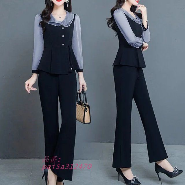 パーティードレス かっこいい パンツドレス セットアップ レディース おしゃれ お呼ばれ 大きいサイズ 5L ドレス 結婚式 長袖 パンツ 3L 4L パンツスーツ pai5a312470