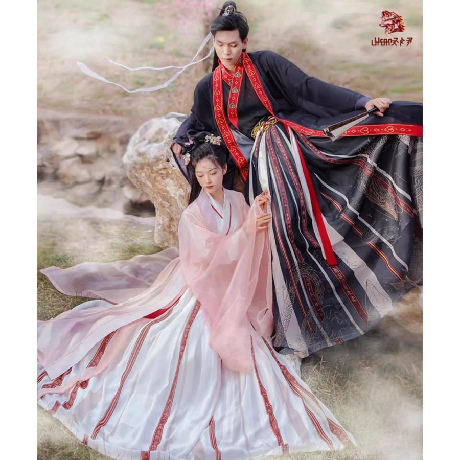 職人製作 大人漢服 男女お揃い ペアルック チャイナ服 中華コスプレ衣装 羽織付き3点セット メンズ レディース 振袖羽織 交差襟 中華衣装 飄逸 漢服