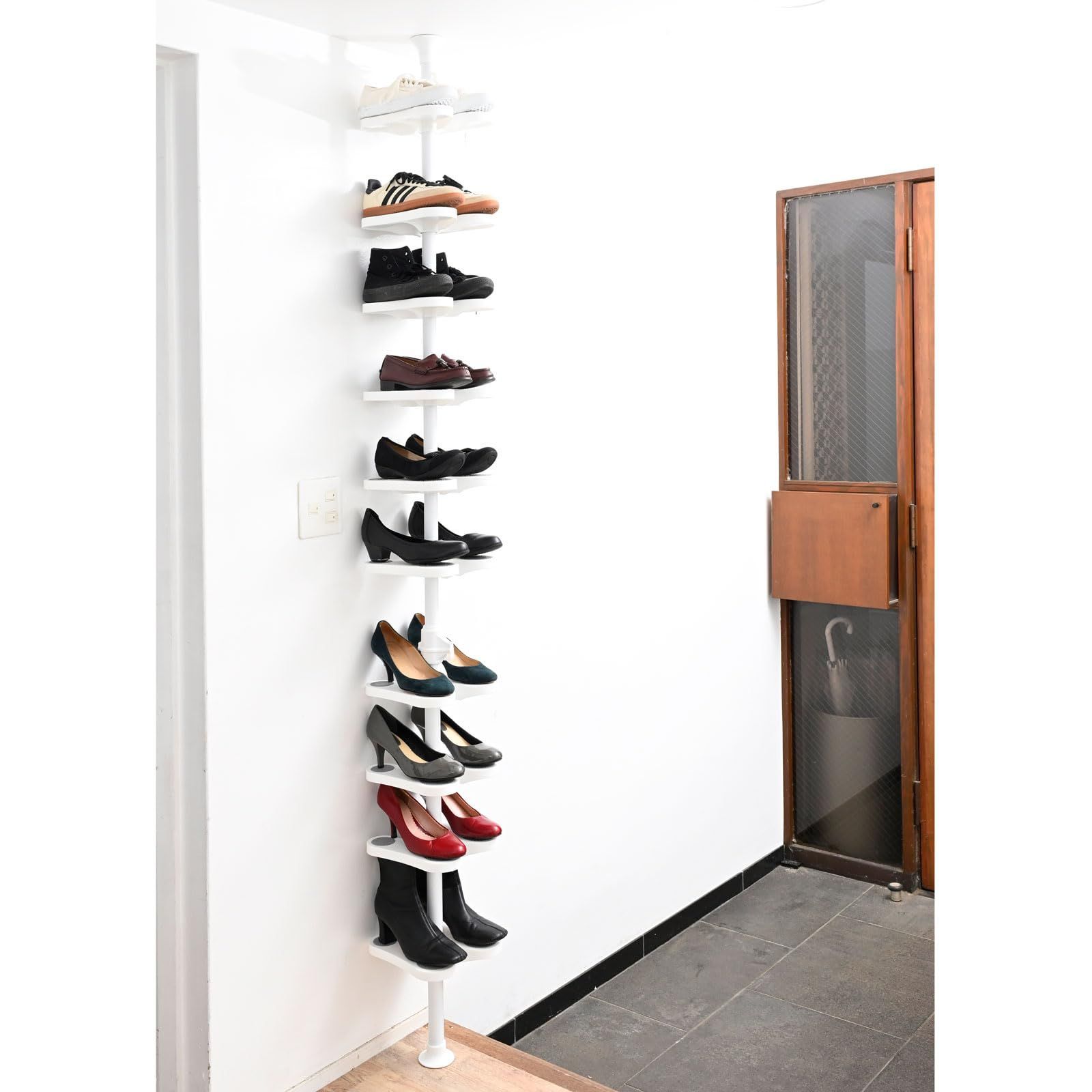 玄関の段差対応伸縮シューズラック 突っ張り式 11段ワイド 通販