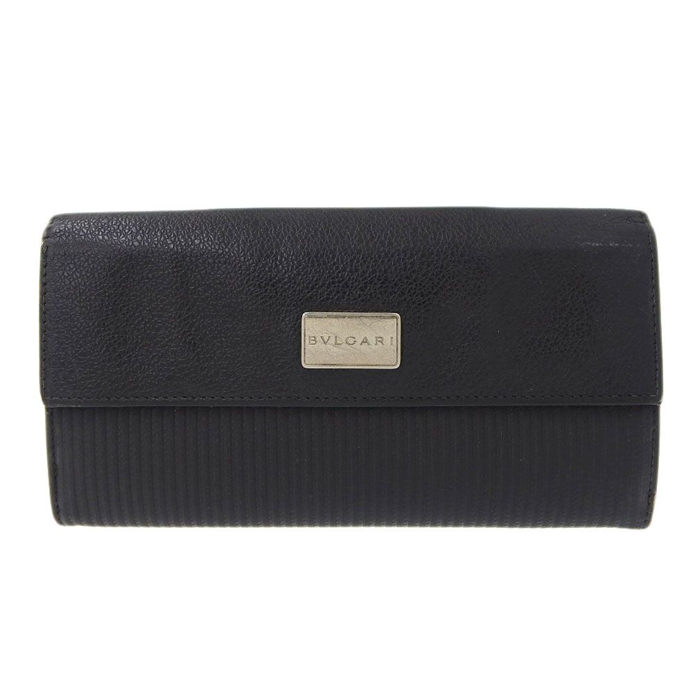 【本物保証】 ブルガリ BVLGARI ロゴ ミレ リゲ ダブルホック付 長財布 レザー 黒 25556 本物保証】 ブルガリ BVLGARI ロゴ ミレ リゲ ダブルホック付 長財布