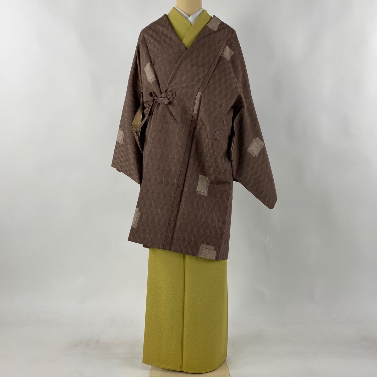 道中着 身丈97cm 裄丈67.5cm L 取りもっ 和装コート 紬地 よろけ縞  