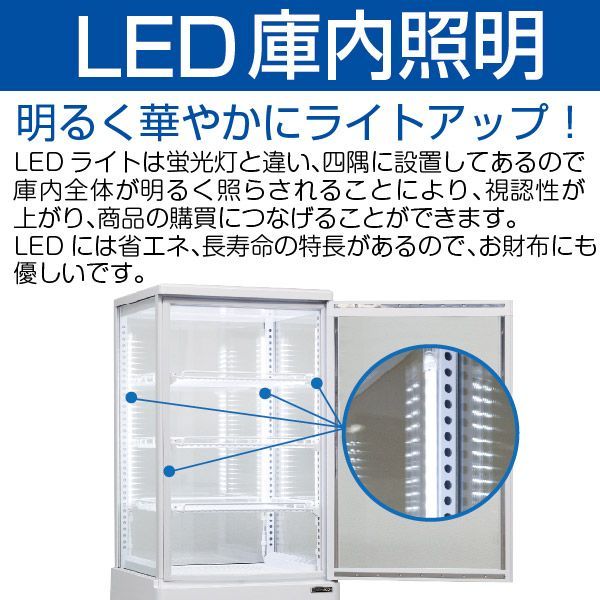レマコム 4面ガラス 冷蔵ショーケース 卓上型 84L ホワイト R4G