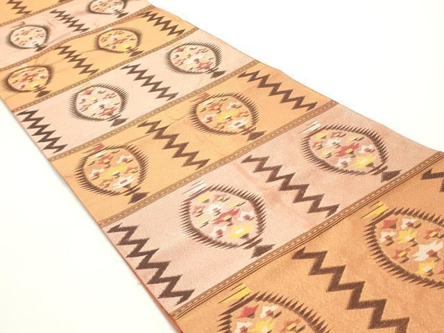 平和屋着物○織物一筋名門 織悦 全通柄袋帯 家紋文 金糸